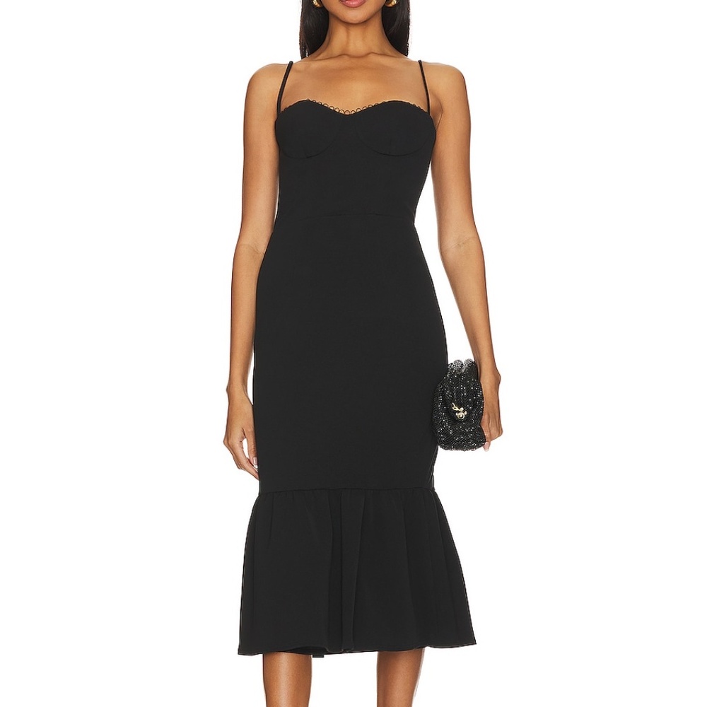 Katie May Black Fitted Midi Dress with Flounce Hem